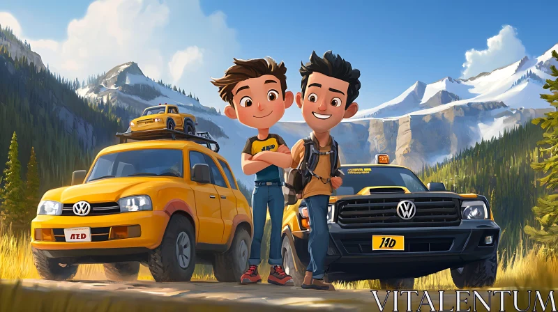 Mountain Adventure with Animated Characters and SUVs Mountain Adventure with Animated Characters and SUVs