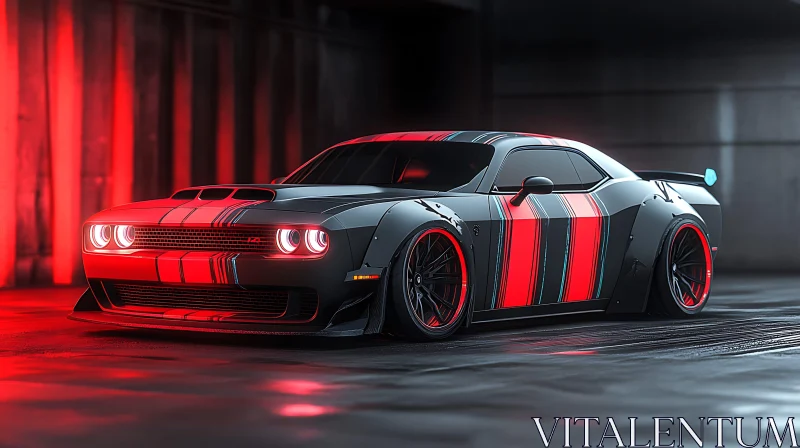 Black Sports Car with Red and Blue Stripes AI Image
