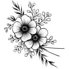 Intricate Flower Drawing with Foliage