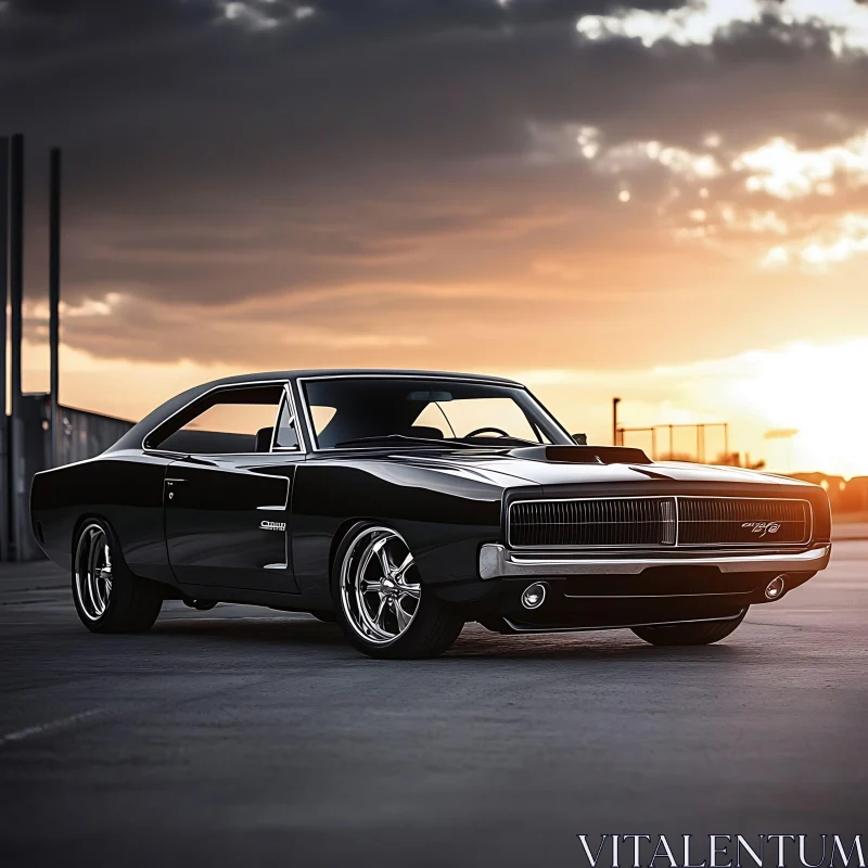 Vintage Muscle Car and Sunset