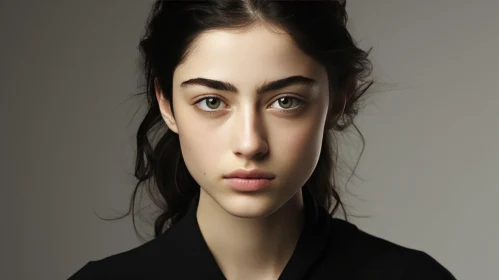 Captivating Portrait of a Beautiful Young Girl with Dark Eyebrows