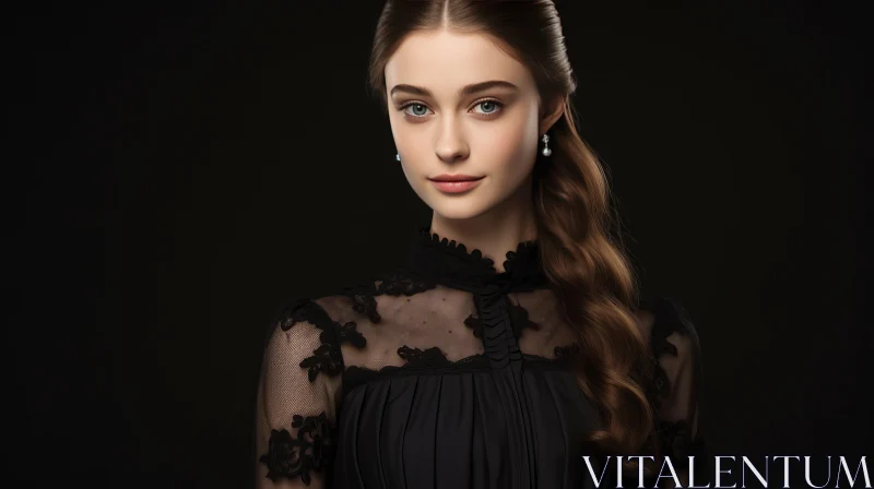 Captivating Portrait of a Young Woman in a Black Dress | Exquisite Attention to Detail AI Image