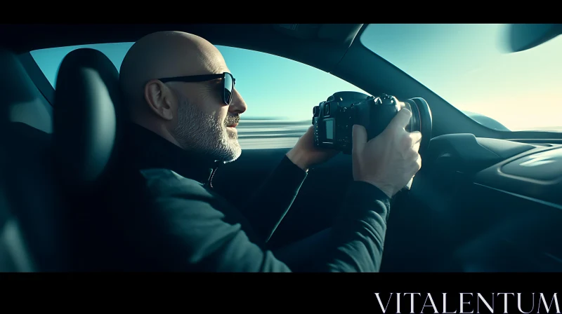 Bald Man with Camera in Car