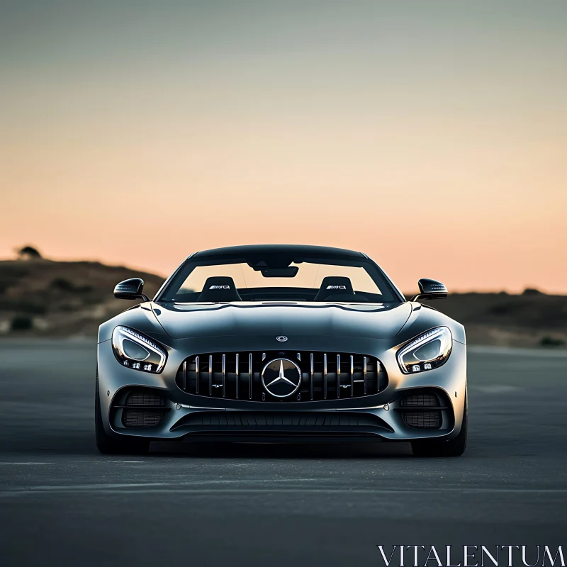 Front View of Silver Sports Car in Desert Front View of Silver Sports Car in Desert