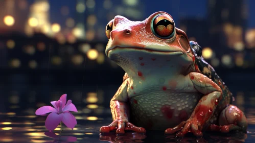 Enchanting Frog in Water with Floral Accent - Urban Style Rendering