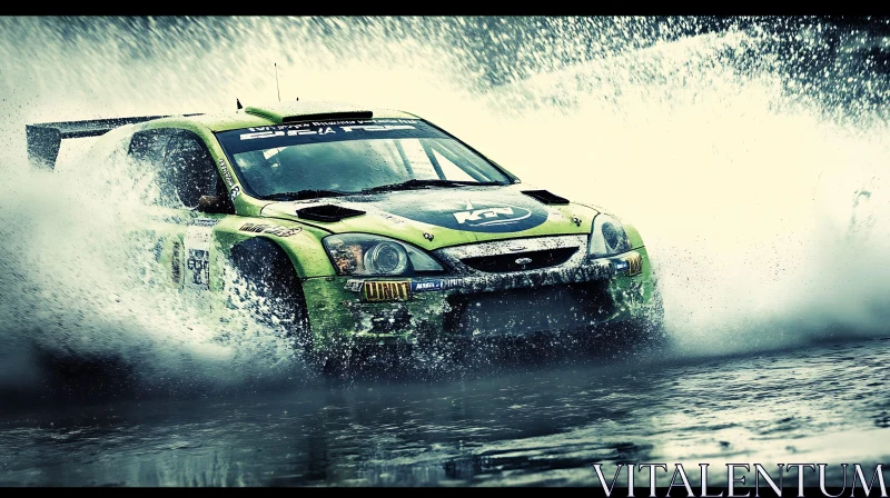 AI ART Intense Rally Car Race Through Water Splash