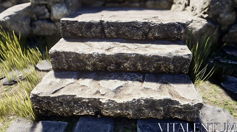 AI ART Rugged Stone Steps with Natural Textures