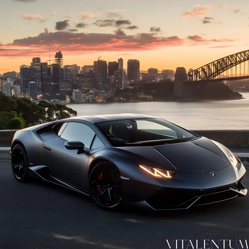 Luxury Sports Car with Urban Sunset View AI Image