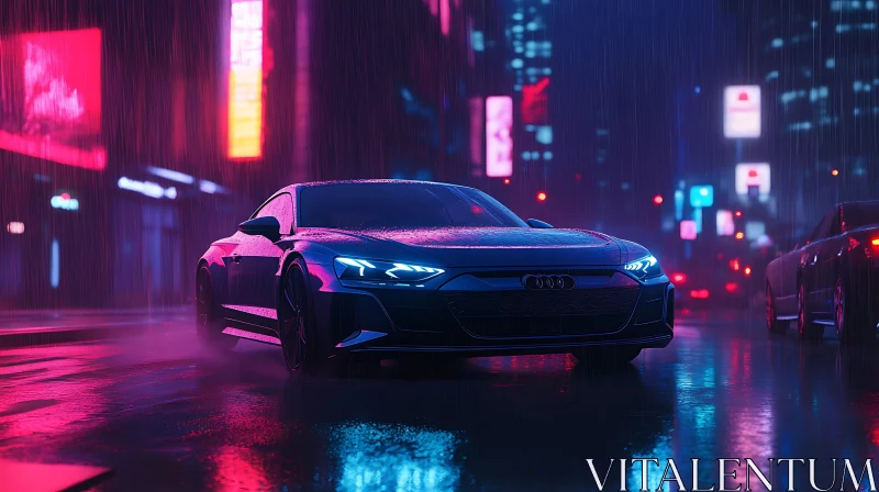 Futuristic Urban Scene with Luxury Car AI Image