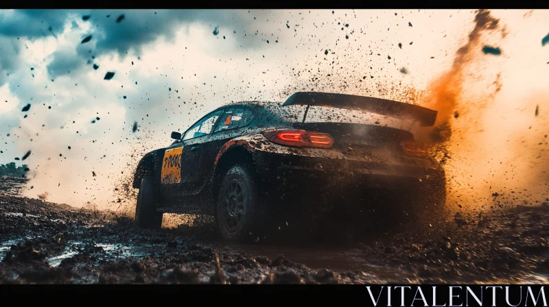 Intense Rally Car Action on Muddy Track AI Image