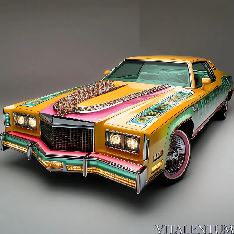 Artistic Retro Car with Vibrant Colors AI Image