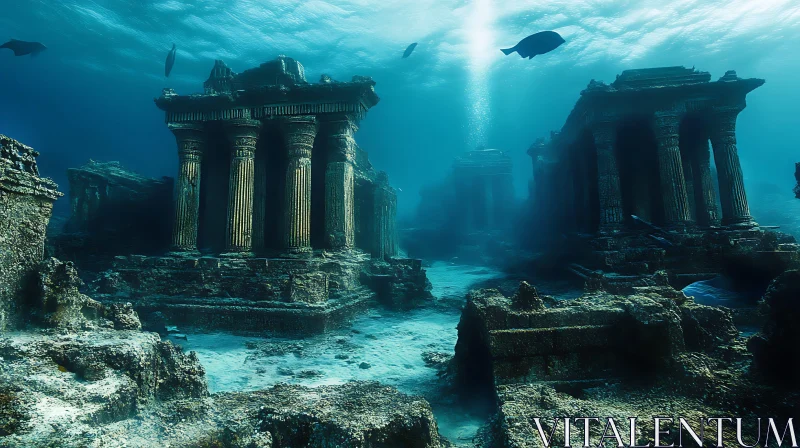 Mysterious Submerged Ancient Temples AI Image