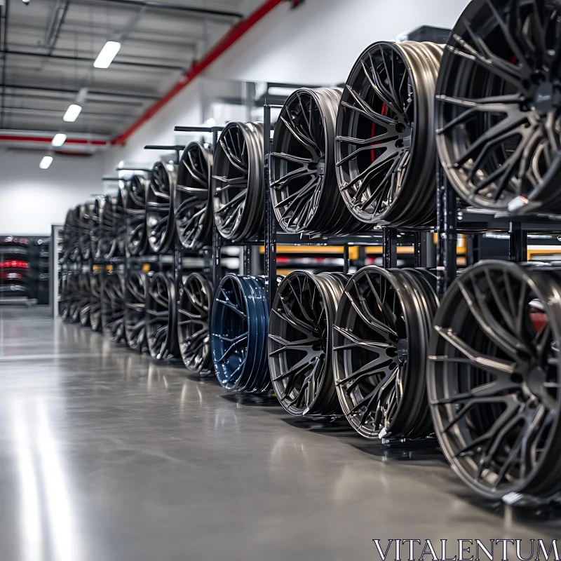 Warehouse of Car Rims AI Image