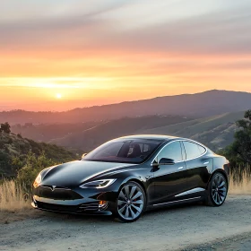 Stylish Electric Car in Mountain Scenery