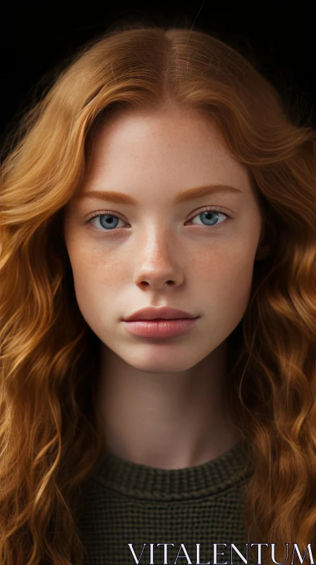 Captivating Hyper-Realistic Portrait of a Young Woman with Red Hair AI Image
