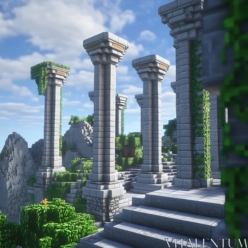 Ancient Columns in a Verdant Landscape AI Image