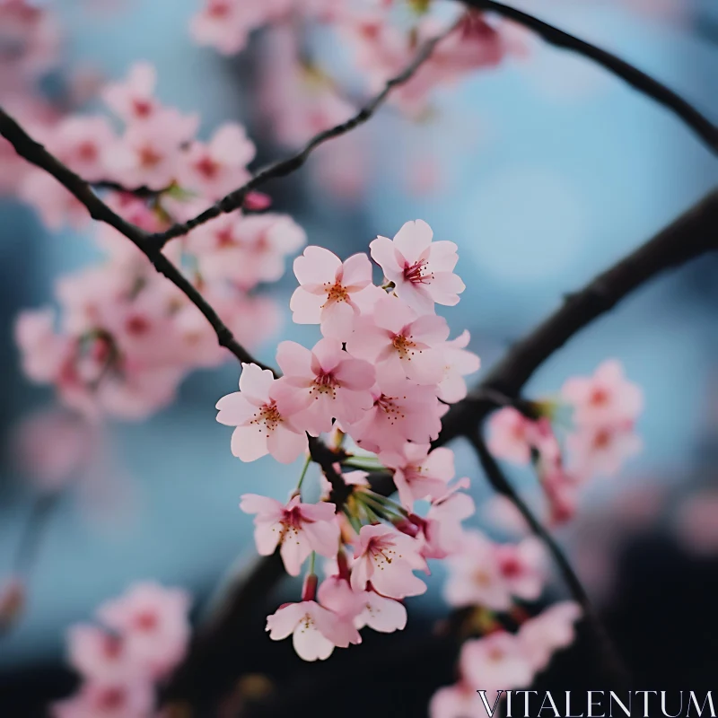 Close-Up of Beautiful Cherry Blossoms AI Image