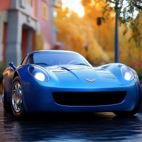 Elegant Blue Sports Car with Chrome Wheels