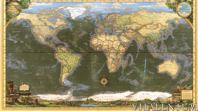 Vintage Cartographic World Map AI Image