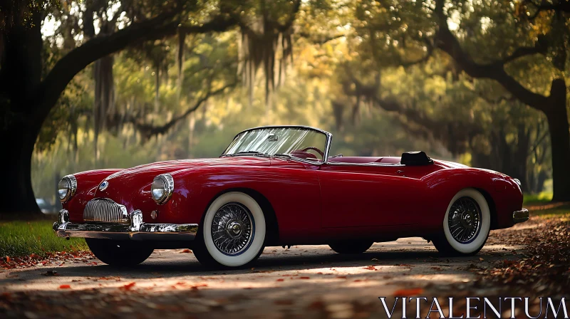 Vintage Red Convertible with Autumn Leaves AI Image