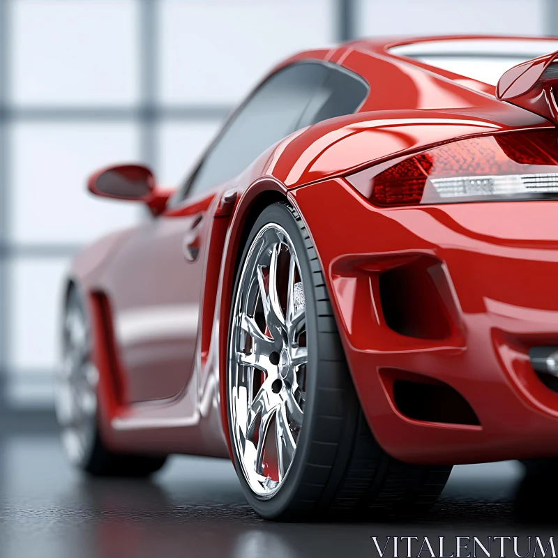 Sleek Red Sports Car with Shiny Wheels AI Image