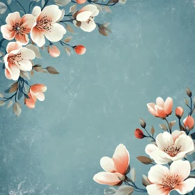 Teal Background with White and Peach Floral Design