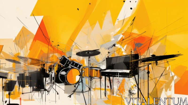 Abstract Music Artwork: Drum Set in Amber and Yellow AI Image