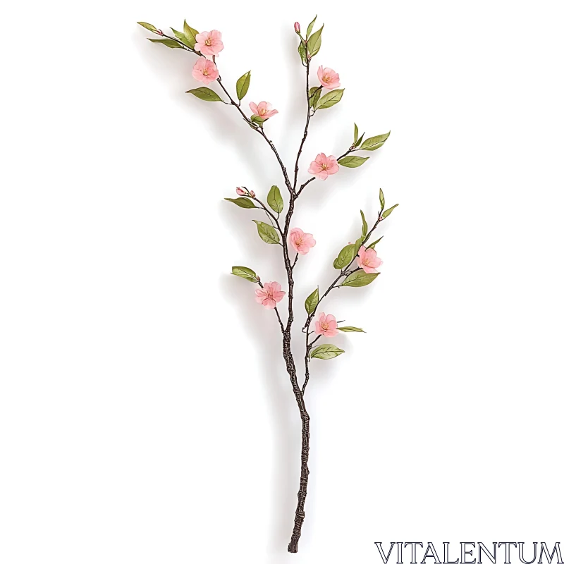 Pink Cherry Blossom Flowering Branch AI Image