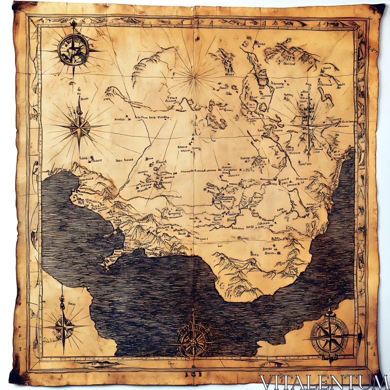 Old Parchment Map of Ancient Geography AI Image