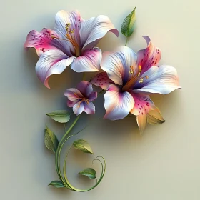 Elegant Floral Art with Purple, Pink, and White Petals