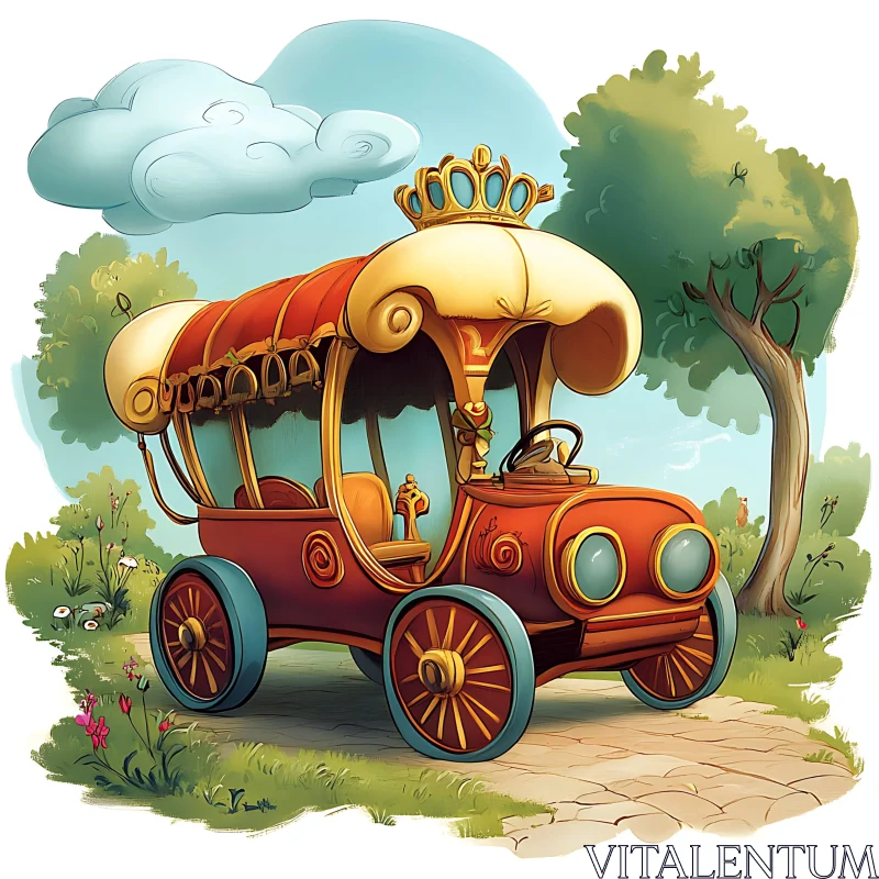 Fantasy Carriage in a Magical Forest AI Image