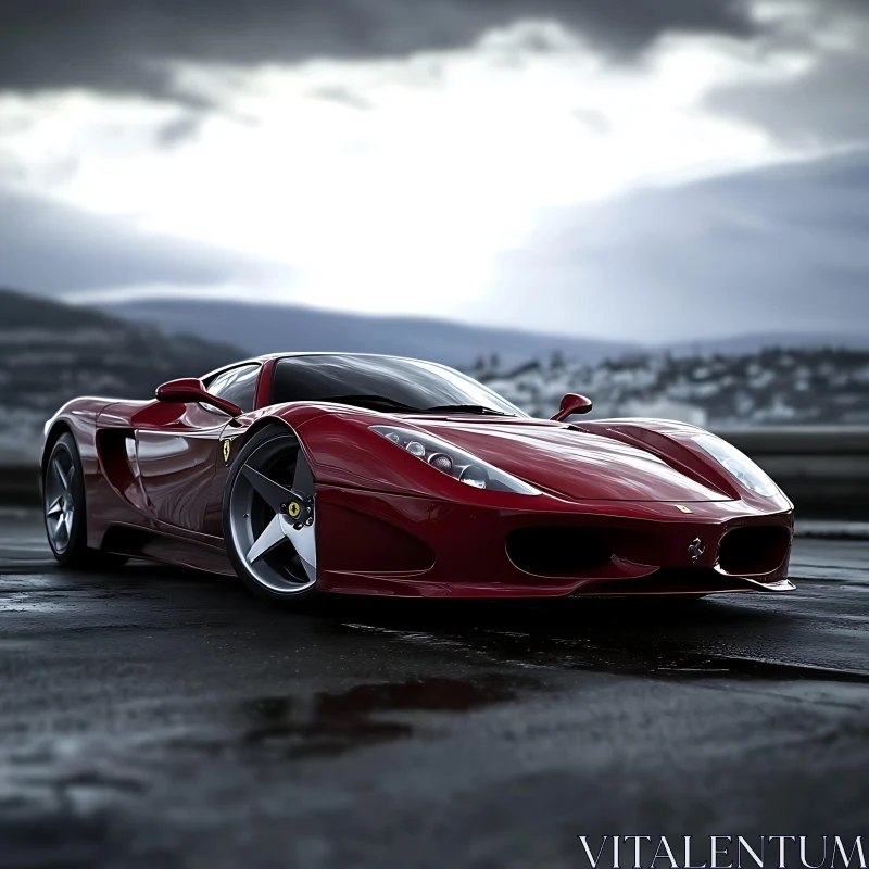 AI ART Luxury Red Supercar in a Scenic Mountain Setting