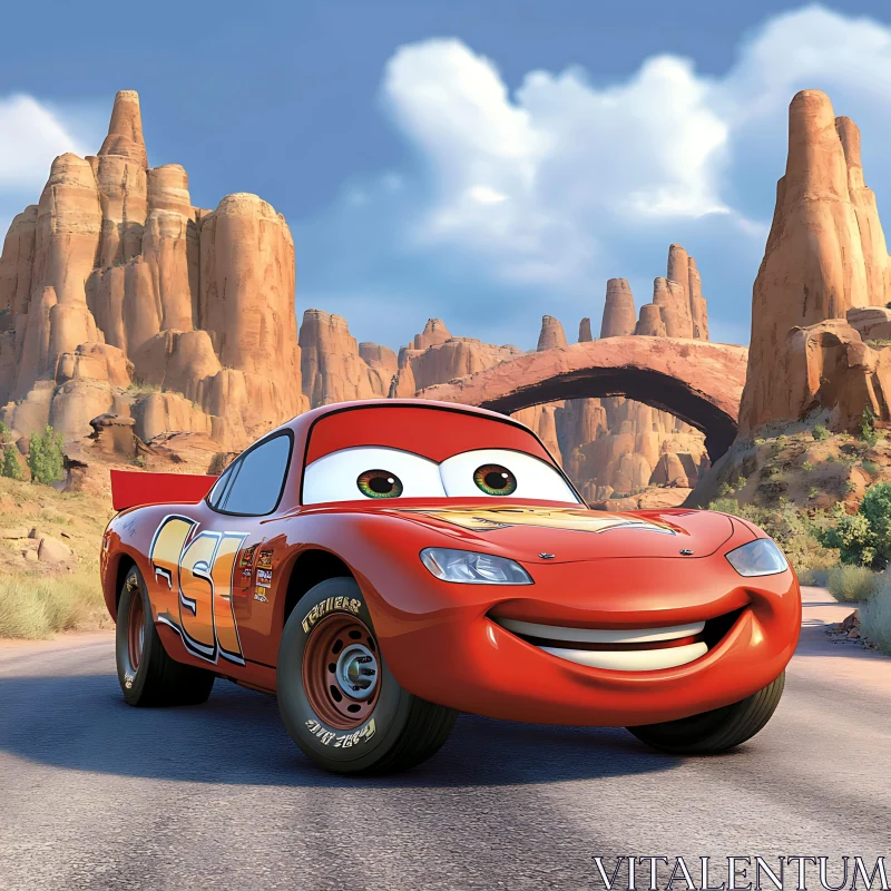 Smiling Animated Car in Desert AI Image