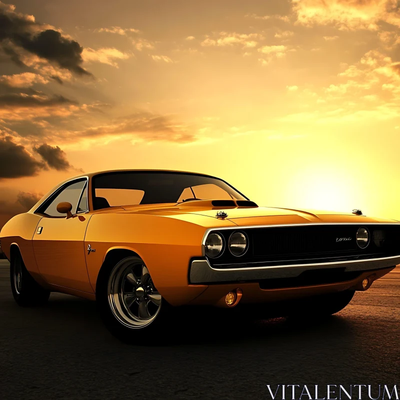 Classic Muscle Car at Sunset AI Image