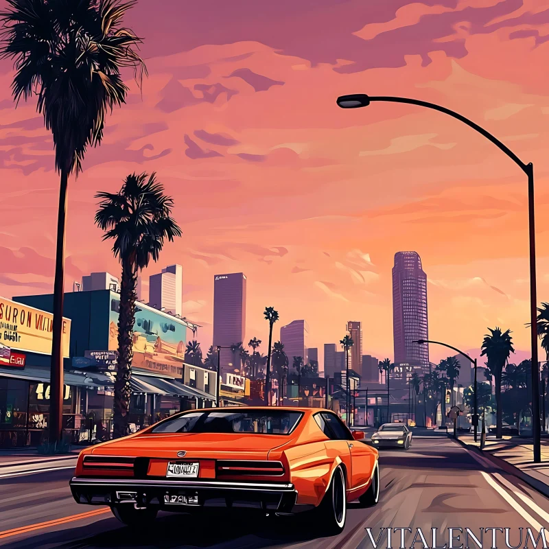 Sunset Drive Through Urban Streets AI Image