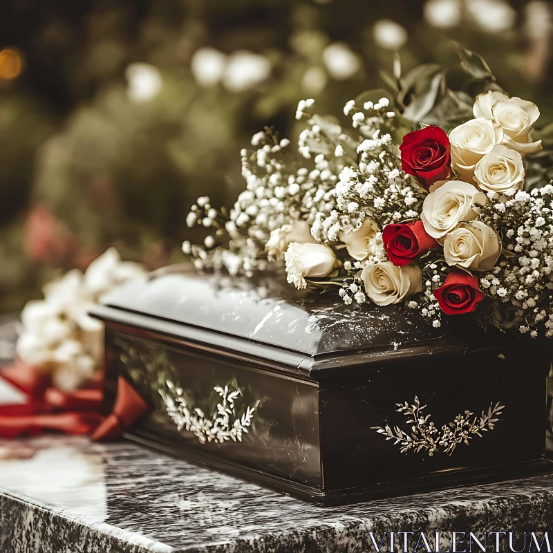 Elegantly Adorned Coffin with Floral Arrangement AI Image