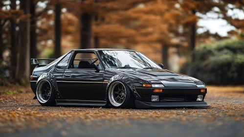 Modified Black Car Amidst Autumn Foliage