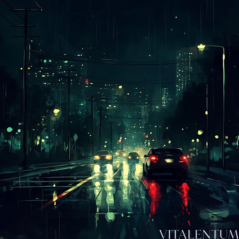 AI ART Atmospheric Rainy City Night With Cars and Lights