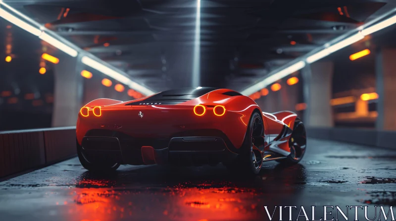 AI ART Red Supercar in a Modern Tunnel