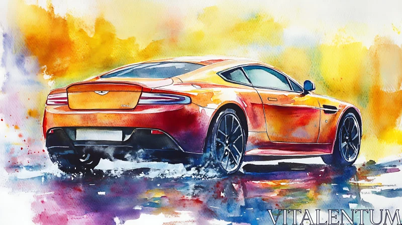 Artistic Watercolor Car Painting AI Image