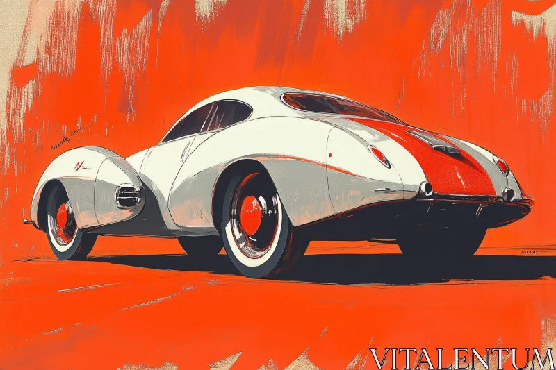 Classic Car Art with Vibrant Red Background AI Image