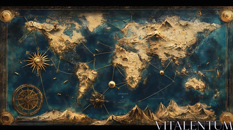 Antique Nautical Themed World Map AI Image