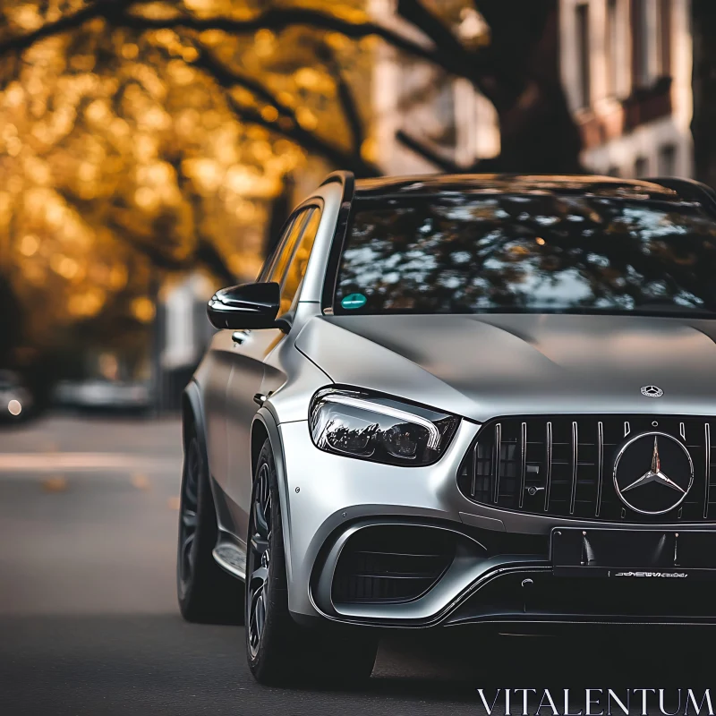 Sleek Metallic Silver Car in Urban Setting AI Image