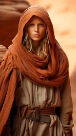 Blonde Woman in Orange Hood: Layered Fabrications in the Desert