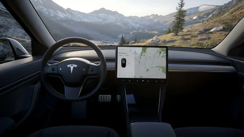 Car Interior Overlooking Majestic Mountains