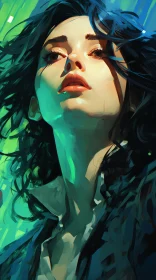 Captivating Illustration of a Woman with Black Hair | Impressionist Artwork