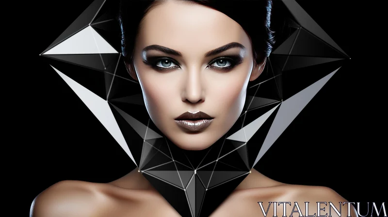 Captivating Pop Art Image of a Young Woman with Abstract Triangles AI Image