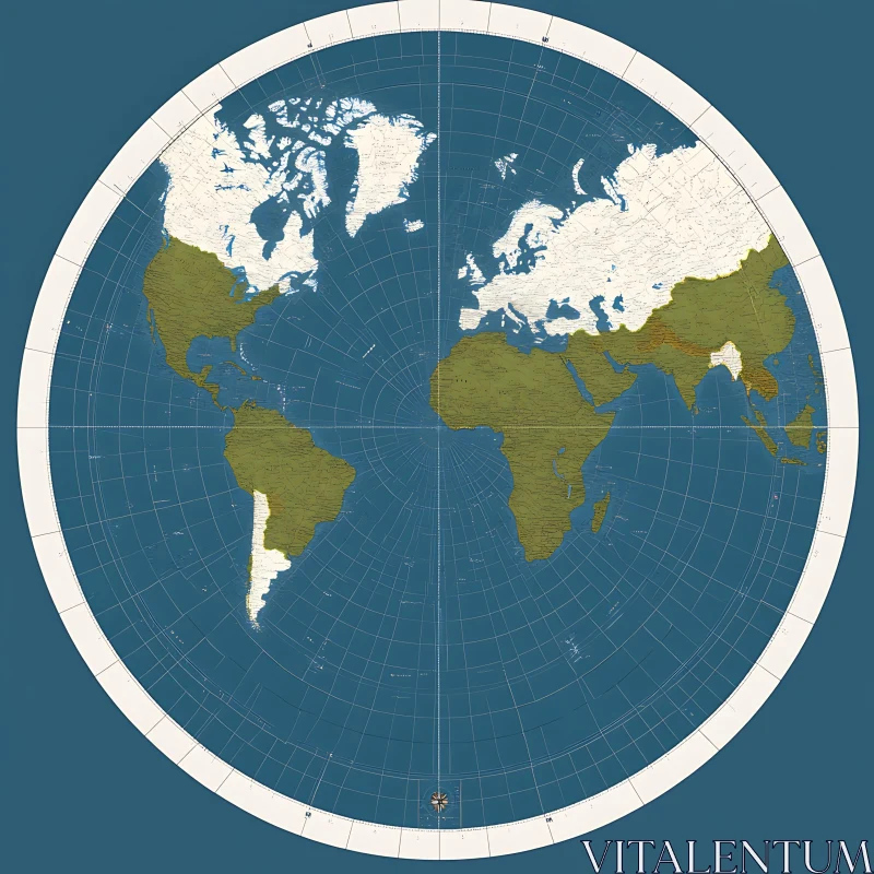 North Pole-Centered Azimuthal Equidistant World Map AI Image