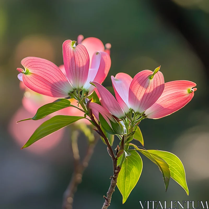 Graceful Pink Dogwood Blossom Close-Up AI Image