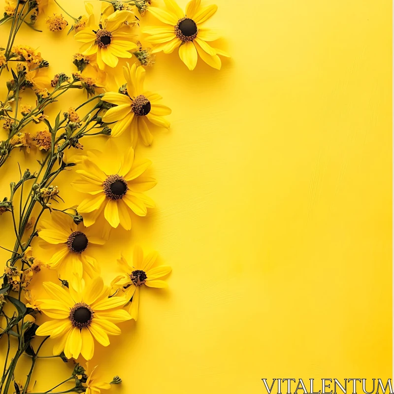 Radiant Yellow Daisies with Brown Centers on Yellow AI Image